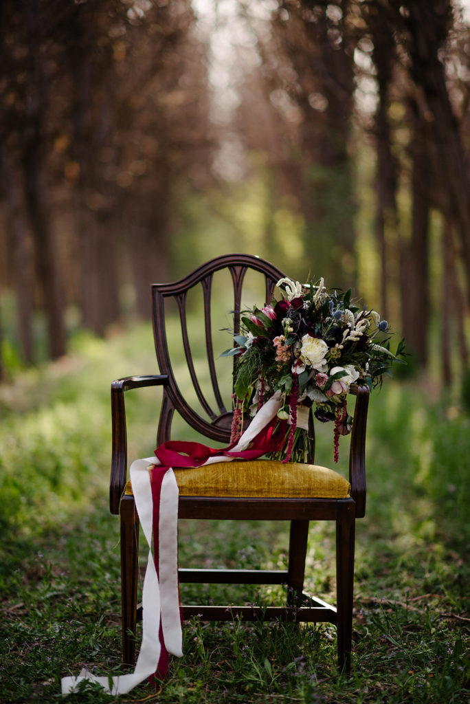 wedding bouquet on a chair colorado