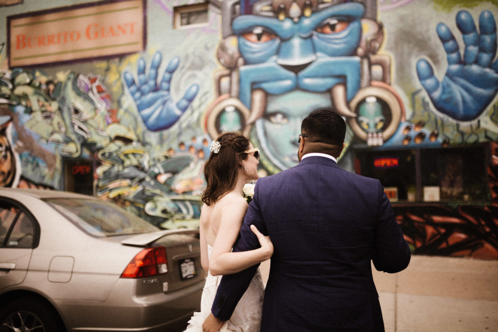 bride and groom downtown denver 