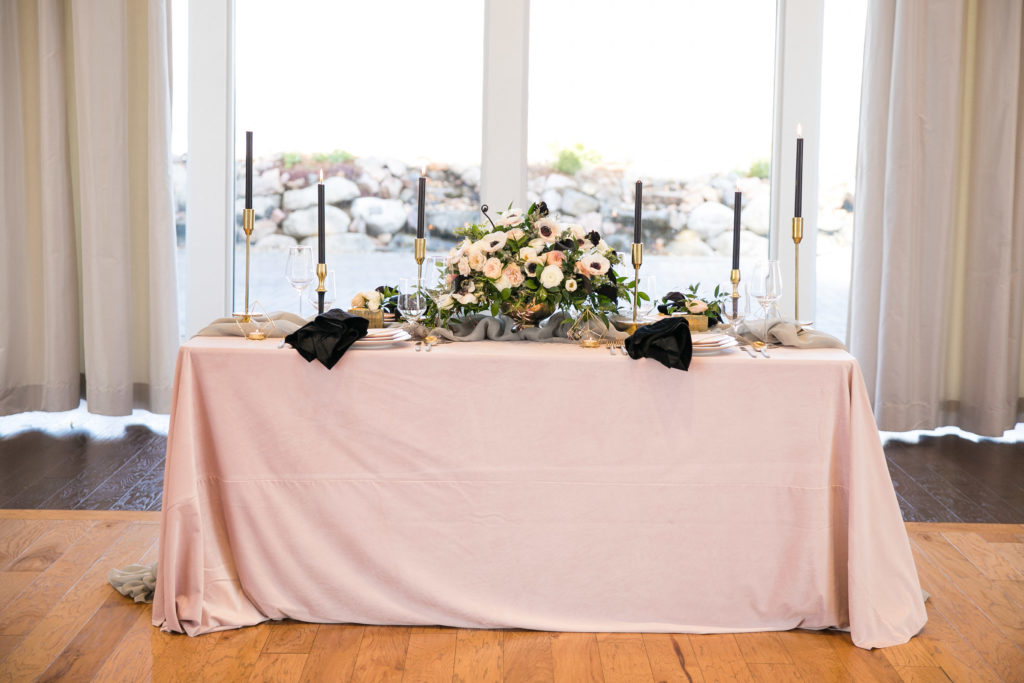 closeup of modern wedding table